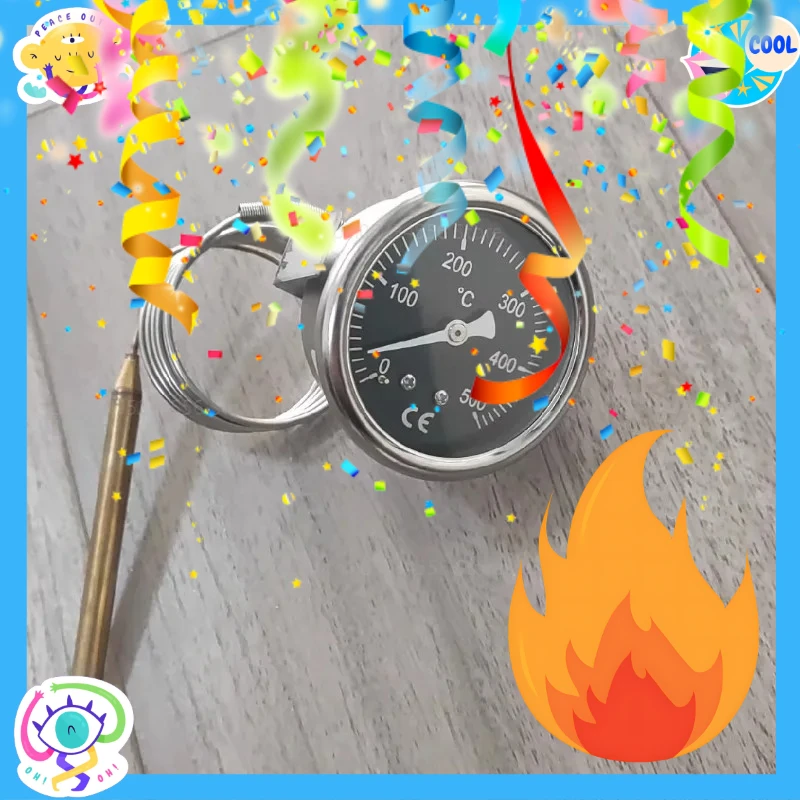 Pizza Stove Thermometer Temperature Dial 500 Degree Stainless Steel Thermometer Probe Type Extension Line