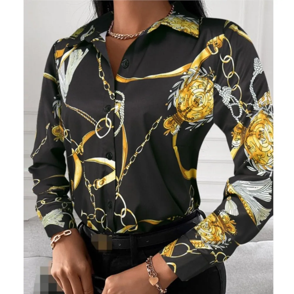 

Spring Summer Women's Clothing New Fashion Printed Women's Shirt Casual Lapel Long Sleeved Single Breasted Shirt Women's Top