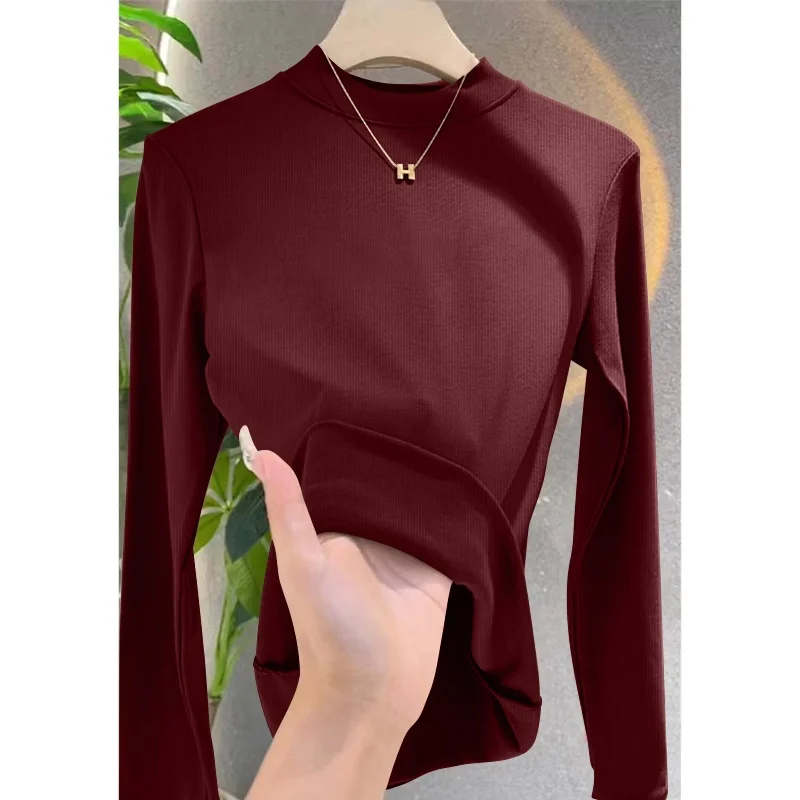 Lente Herfst Dames Mid-Ne Long Sve T-shirt Basis irt Innerlijke Slijtage 2024 Nieuwe Sle Casual Design Sensation Basislaag Top