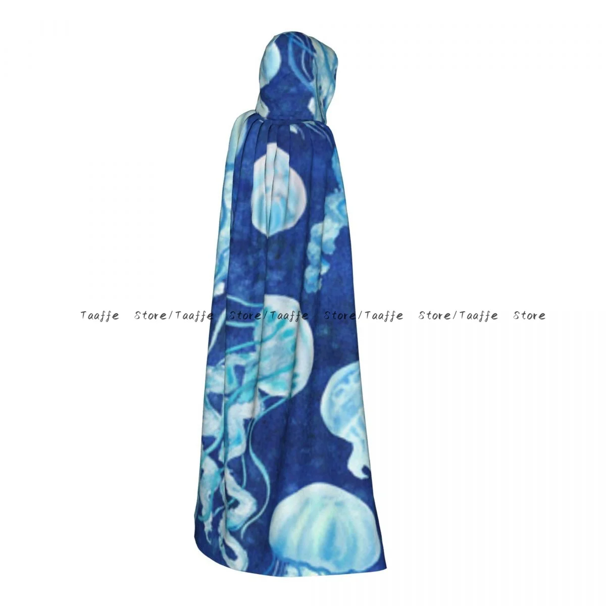 Jellyfish Blue Witch Cloak Hooded Cosplay Costume Halloween Adult Long Party Cape