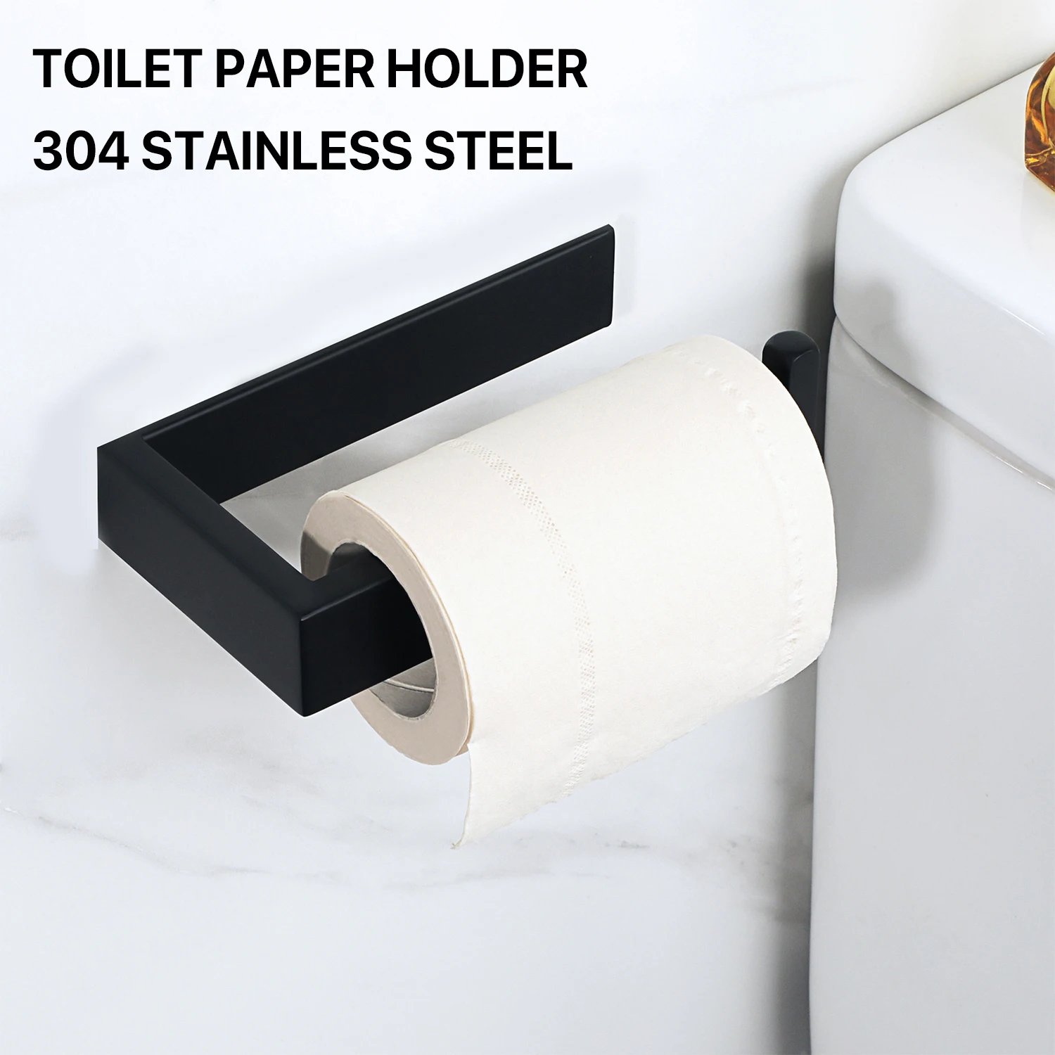 Self Adhesive Toilet Paper Holder Black Matt Stainless Steel Square Tissue Holder For Bathroom Storage Wc Accessories No Drill