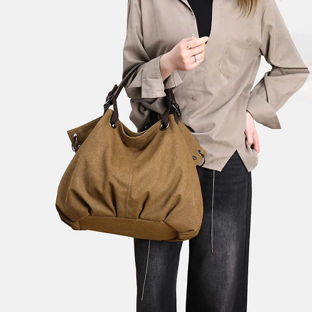 

﻿ Retro Large Capacity Canvas Crossbody Shoulder Bag Fashionable Work Handbag Lazy Style High-quality Tote Bag Pocket Purse