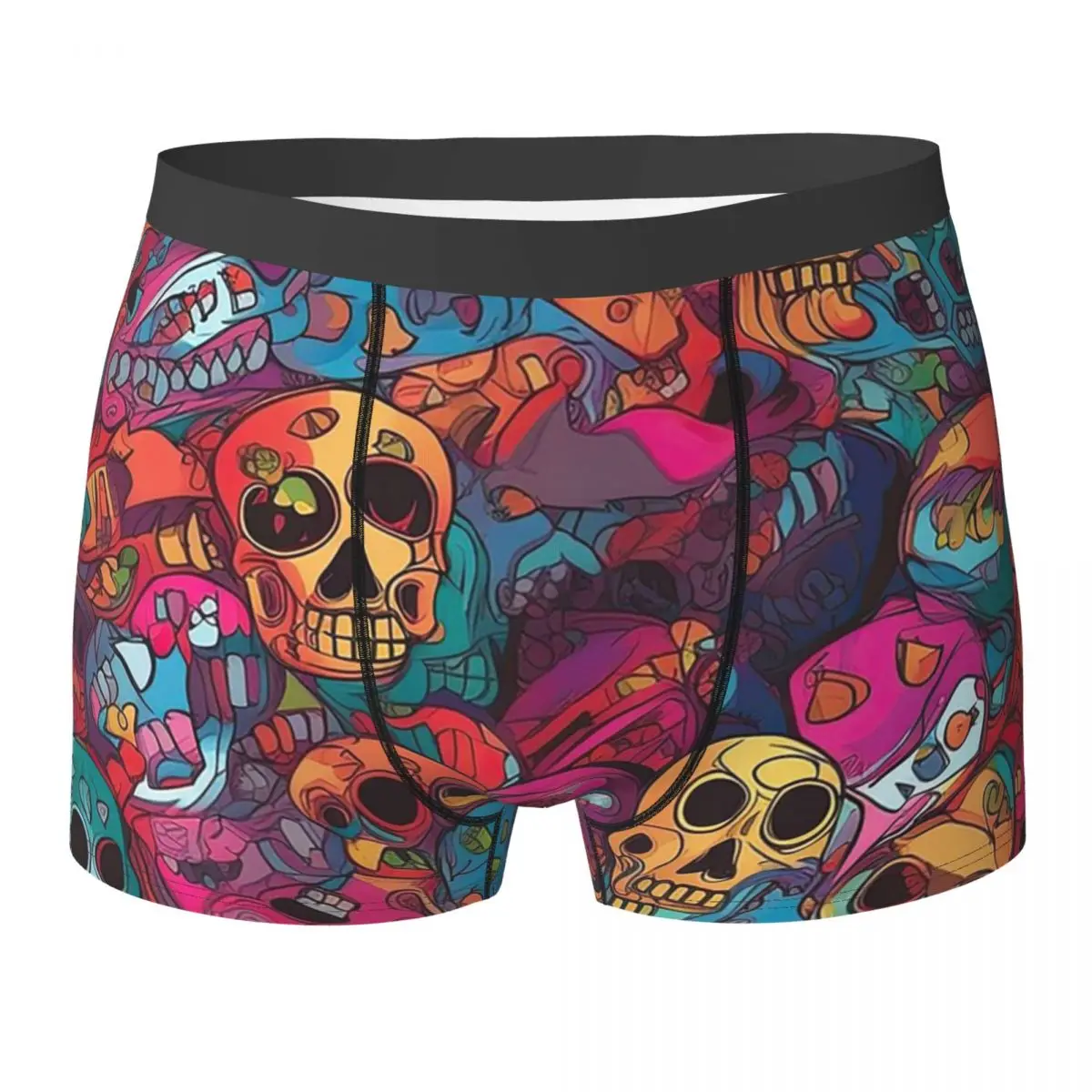 Calzoncillos Bóxer con patrón de Calaveras de azúcar para hombre, ropa interior con ventilación, regalos para novio