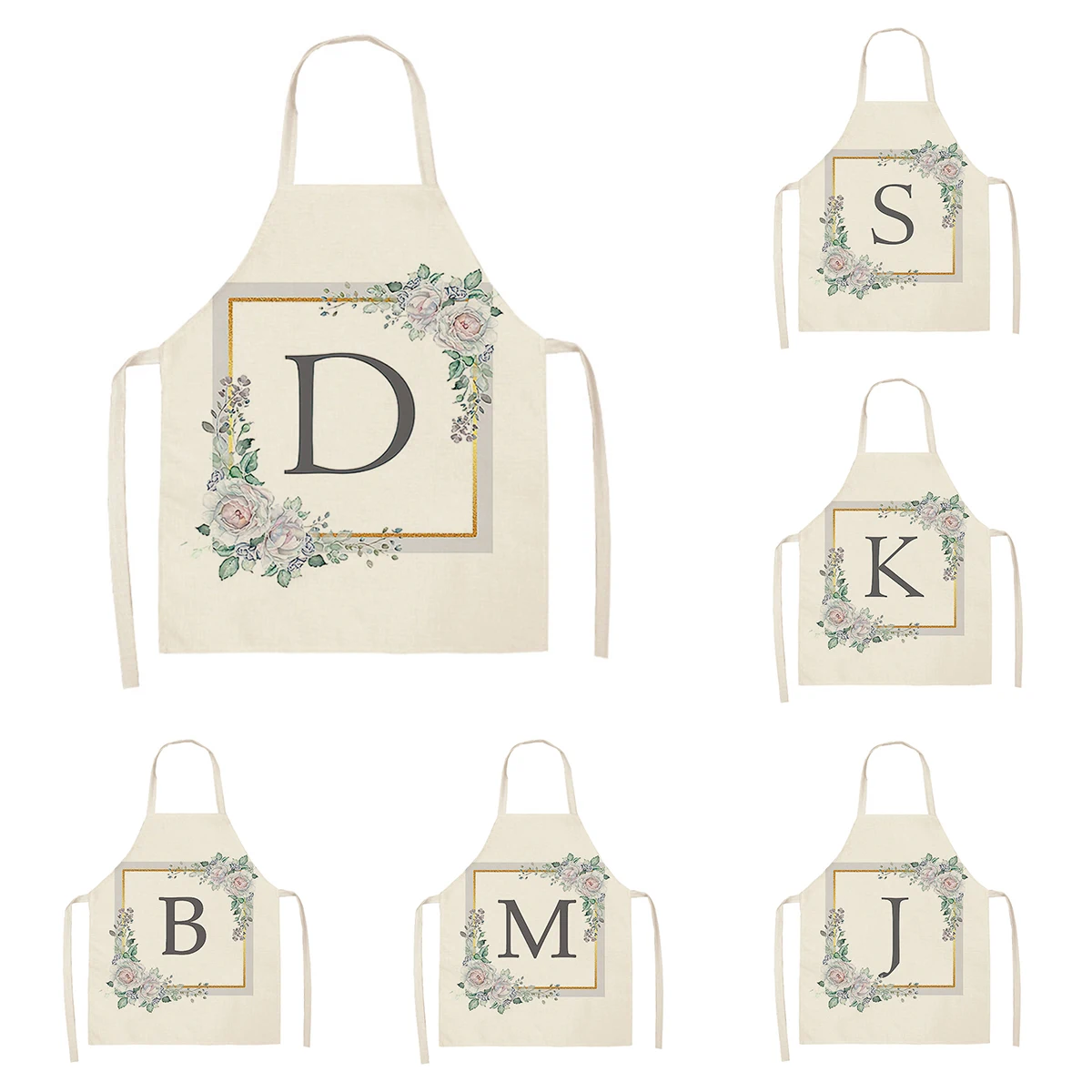 Home wreath Letter Pattern Apron Women Men child Linen Stain Resistant Apron Cooking Household Cleaning Tool Kitchen Utensils