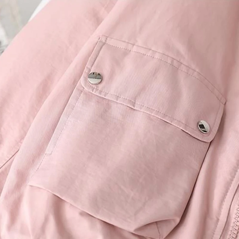 Parkas cortas de Invierno para mujer, abrigos de plumón de lana rosa, chaqueta acolchada peluda con bolsillos coreanos, prendas de vestir acolchadas