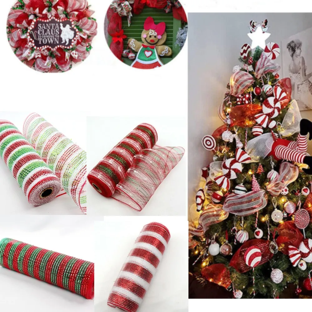 26CM 10Yards Length Christmas Decoration Mesh DIY Wreath Xmas Tree Ribbon Wedding Party Home Decor Gift Wrapping Meterial Making