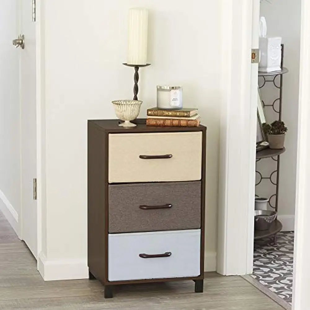 Wood Grain Nightstand Organizer 3 Color Fabric Drawer Chest 25.75