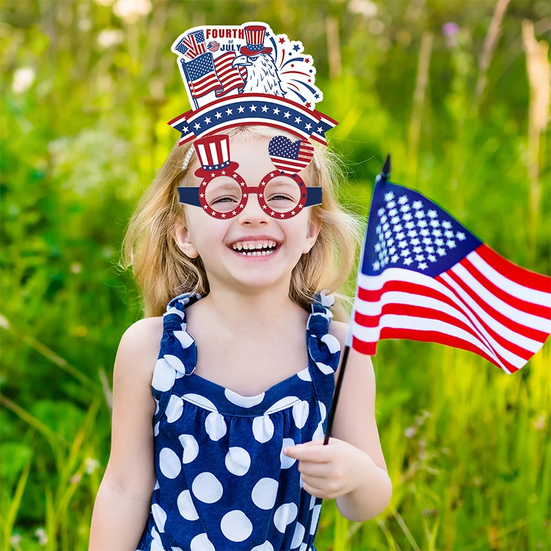 American Independence Day Party Decoration USA National Flag Banner Cake topper Paper Glasses Headwear photo props July 4th Day