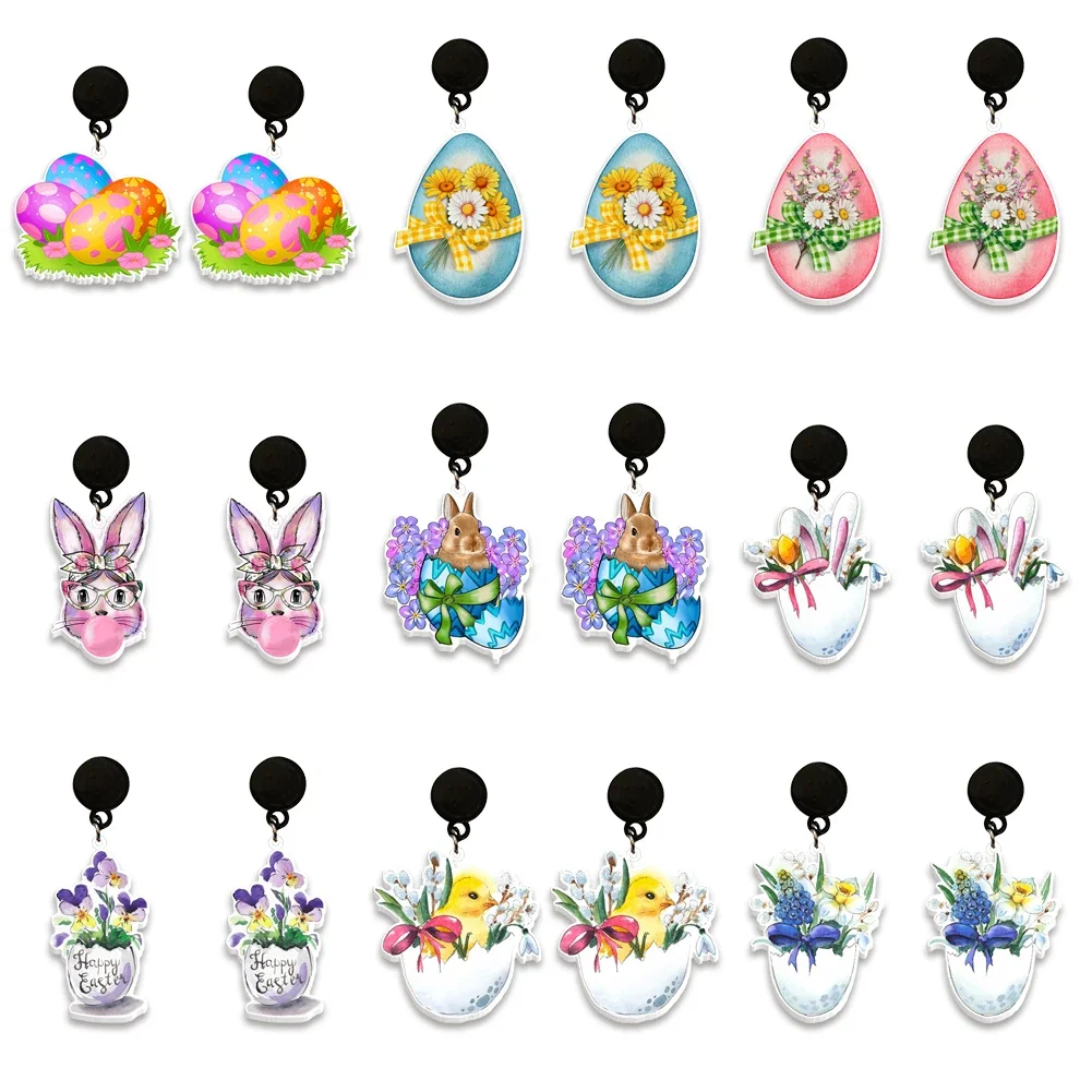 

Acrylic Hook Long Earrings Easter Day Eggs Black Dangle Earrings Charm Gifts Accessories