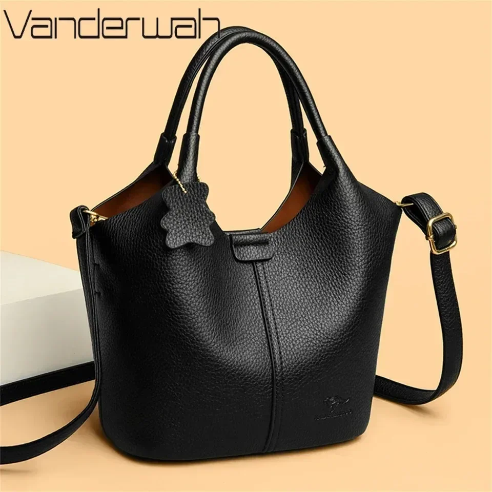 

High Quality PU Leather Bucket Bag For Women Luxury Designer Handbags Elegant Shoulder Crossbody Bag Ladies Commuter Sac A Main