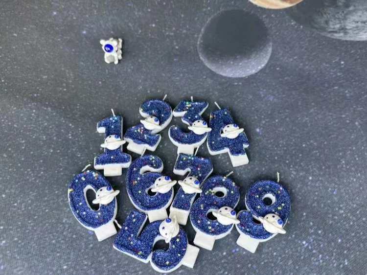 DIY Planet-Thema Raumschiff 0-9 DIY digitale Kerze Dunkelblaue Geburtstagskerze Weltraum-Thema Party-Kuchendekoration – Detail 9