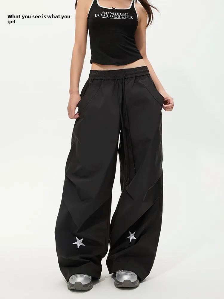 

Retro Star Pattern Wide Leg Pants Women's Casual Trousers Spring Summer New Sle High Waist Long Pants Polyester Material