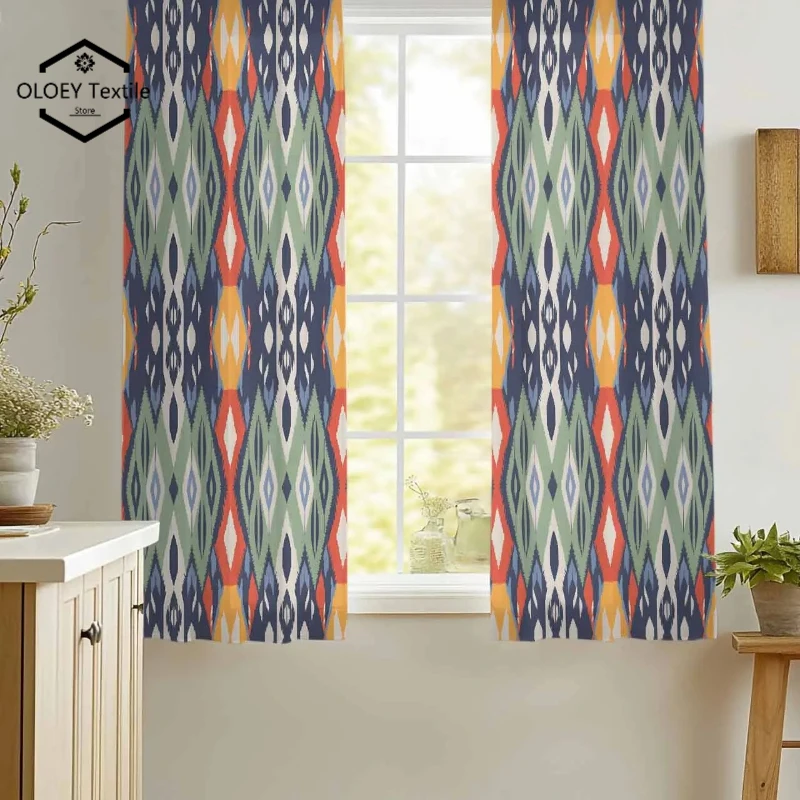 

Tribal Tulle Curtains Colorful Ethnic Indian Pattern Sheer Voile Drapes for Living Room Bedroom Bohemian Chic Window Treatment