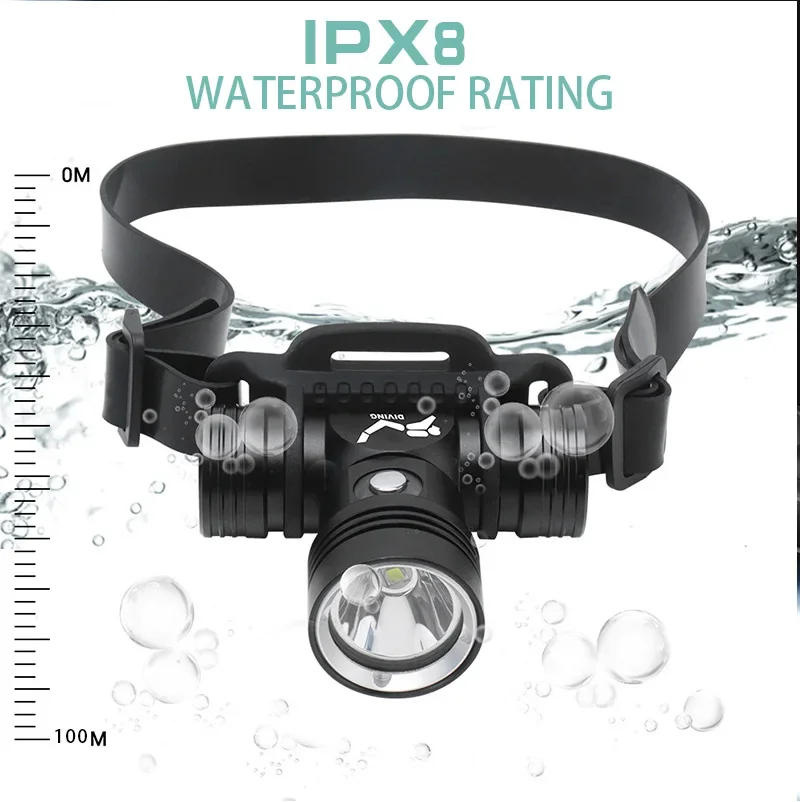 IPX8 Waterproof Super Diving Headlamp 100 Meters Underwater Headlight L2 Led Scuba head Flashlight Torch 18650 Lamp Light