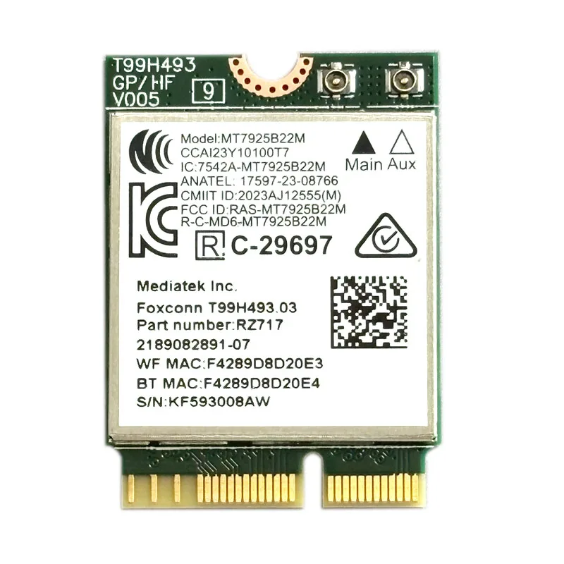 M2 MT7925 WiFi 7 LAN-Karte Bluetooth 5.3 Tri-Band 2.4/5/6GHz 5400Mbps M.2 NGFF Wireless-Adapter für Win11 / Linux WiFi 7
