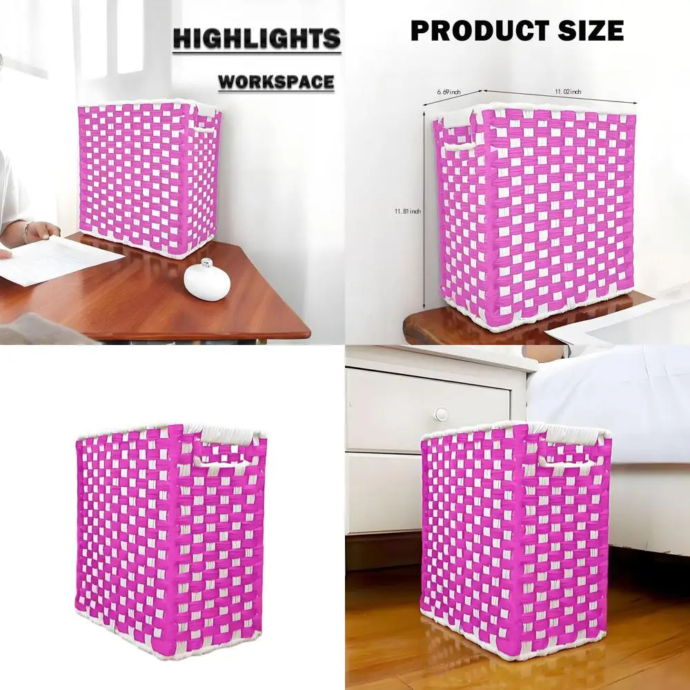 

3.5 Gallon Pink Woven Fabric Trash Can - Waterproof Decorative Bin for Home and Office