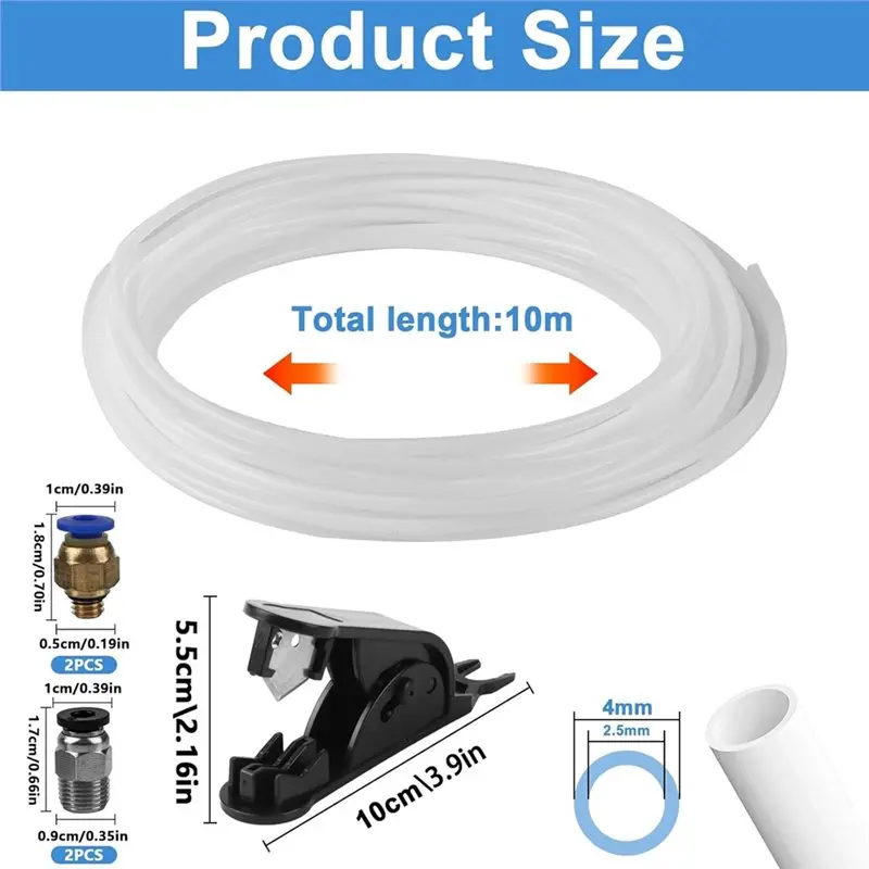 AC23-3D Printer PTFE Tubing Kit For Bambu Lab A1 3D Printer PTFE Tubing 10M PTFE Tube For A1 2.5Mm ID X 4Mm OD