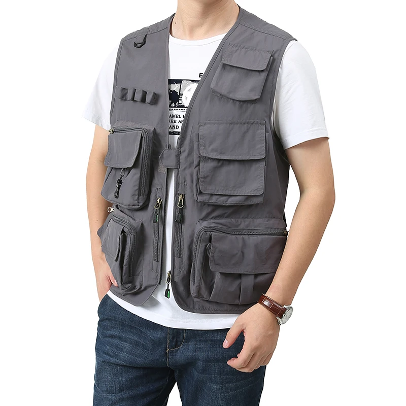 

Outdoor Men's Thin Photography Vest Large Size Multi-Pocket Fishing Jacket Orange Sportswear Lyocell Summer Season Vest 7XL-S
