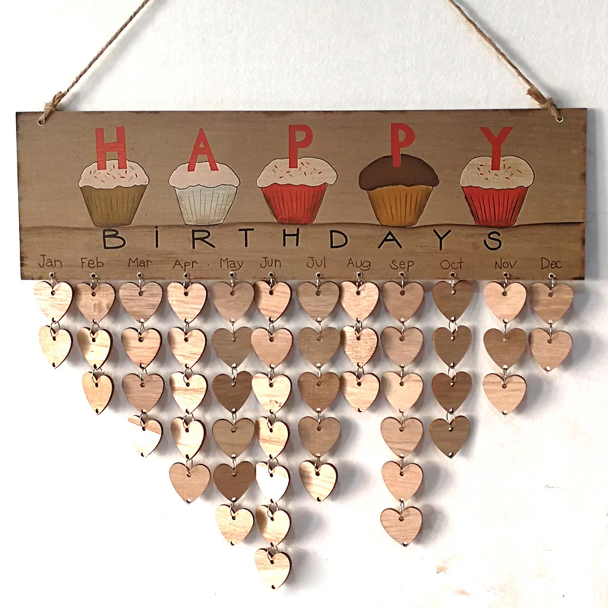 Calendrier suspendu en bois, Plaque de rappel d'anniversaire, lettres colorées imprimées, disques en forme de cœur, décoration murale pour la maison, DIY bricolage