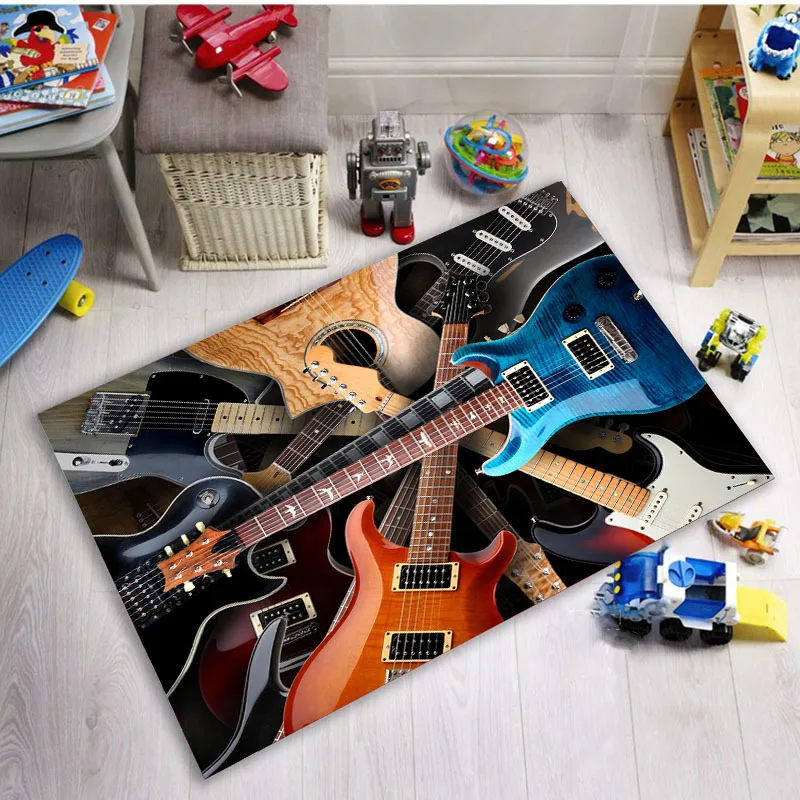 

Vibrant Guitar Bass Music-Themed Area Mat - Soft, for Living Room, Bedroom, Office, and Kitchen Decor, Music Room Deco