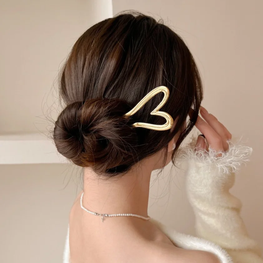 Korean New Hairpin Hair Sticks Heart Geometric Metal Hair Forks For Women Girls Hairstyle Elegant Hair Accessories For Daily