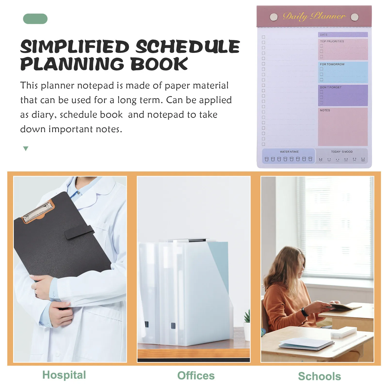 Daily Planner Notepad Tear-Off Schedule Planning Book Paper Notepad Easy Tear Memo Pad Work Study to Do List Planner