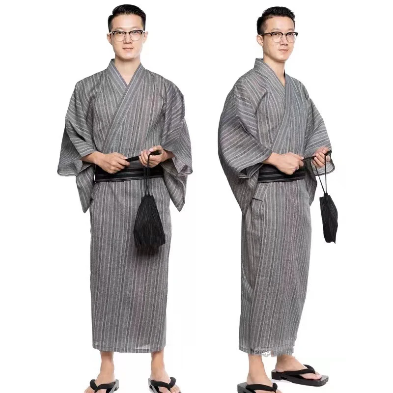 2023NEW Japanese Traditional Samurai Kimono For Men,Yukata Bathing Robe,Hekoobi Loose Style,Sauna Wear Homewear,Belt Long Gown