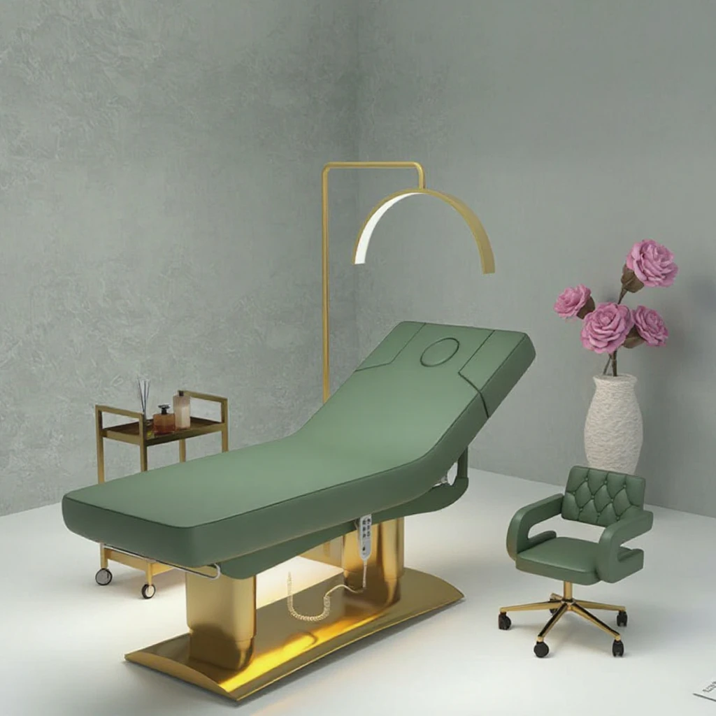 Lash Bed for Sale Modern Luxury Gold  Base Beauty Salon Furniture Facial Spa Bed Adjustable Reclining Eyebrow Lash Bed
