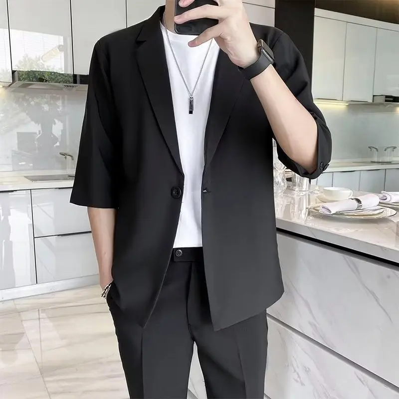 Casual Mens Short Sleeve Blazers Summer Clothing Handsome Suit