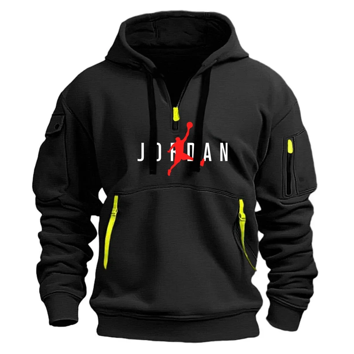 

New spring-style men's half-zip hooded sports shirt, fashionable outdoor jogging windproof men's casual pullover hoodie