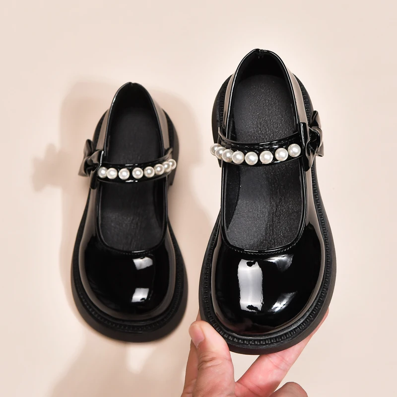 

Fashion Lolita Girls Leather Shoes Sweet Bowknot Kids Performance Causal Flats School Black Children's Princess Mary Jane Shoes