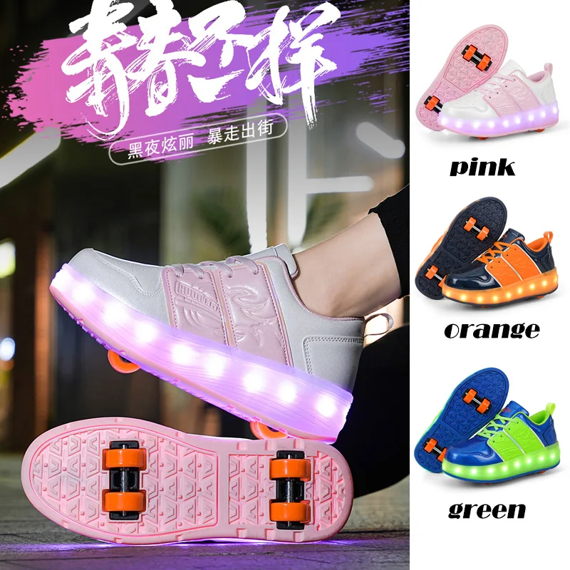 

Kids flashing 4-wheel Roller Skate Shoes Trend Girls' Shoes With LED Child Dual-Purpose Casual Sneakers With Wheels