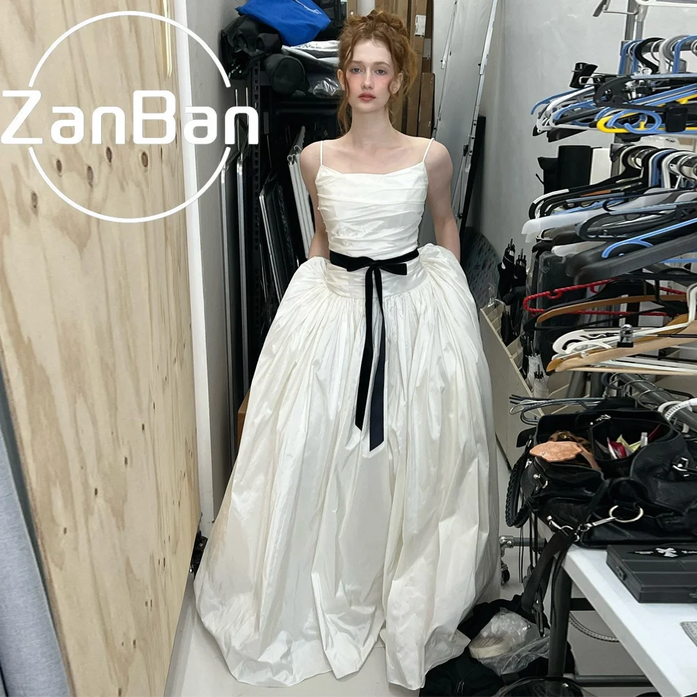 ZanBan Princess Lvory A-Line Taffeta 2027 Wedding Dresses Lace Pleat Spaghetti Strap Bridal Gown Customized Vestidos De Novia