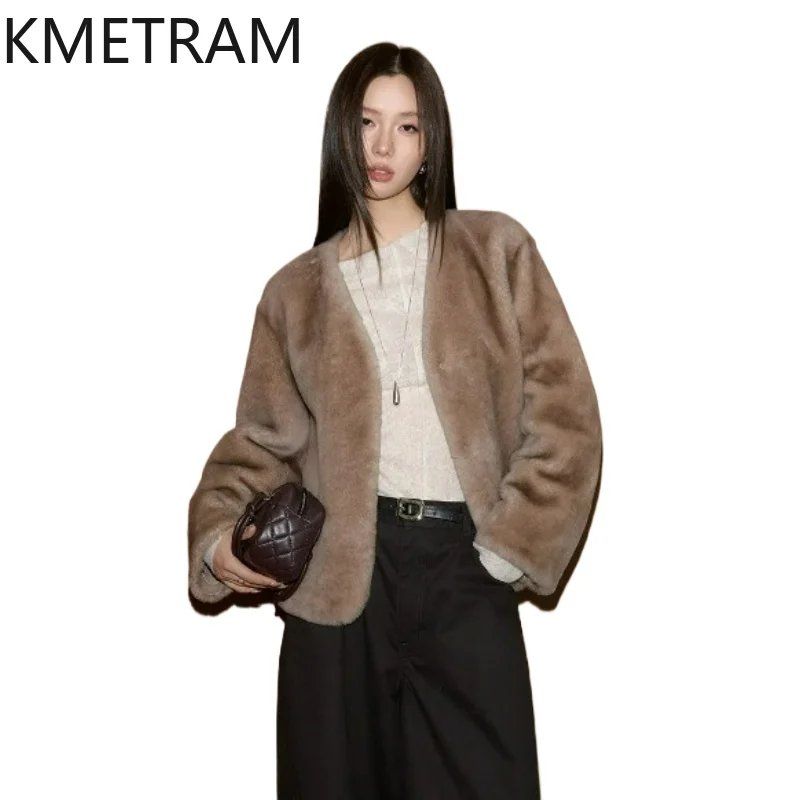سترة KMETRAM 100% من صوف ميرينو من جلد الغنم مزدوجة الوجه للنساء معطف فاخر قصير من الفرو الحقيقي ملابس شتوية 2025 shanба vrouwska