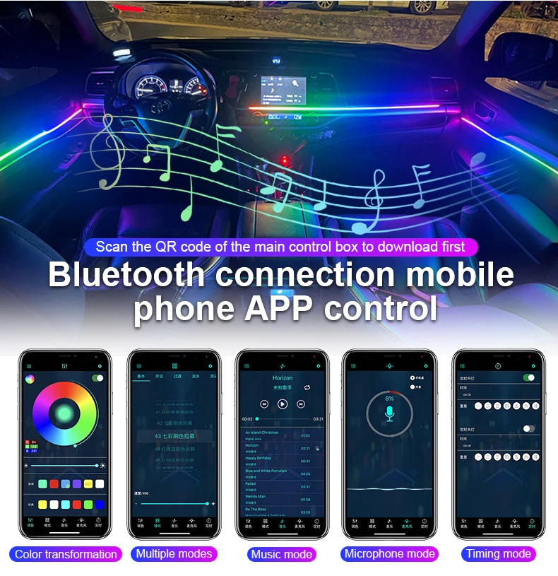 18 in 1 64 Farben RGB Symphony Auto Umgebungslicht Innenraum Acrylführung LED-Streifen Licht Dekoration Atmosphärenlampe durch APP-Steuerung – Detail 5
