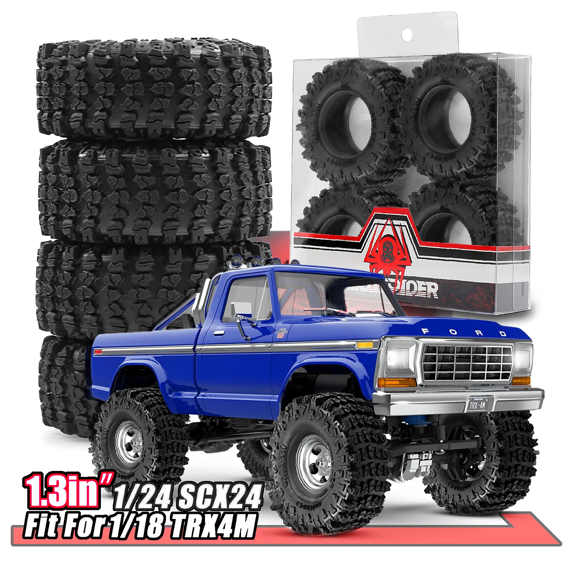 

4pcs 1.3'' Soft Sticky Rubber Tires for SCX24 TRX4M 1/24 1/18 RC Crawler Car - Fetal Skin Texture, High Grip, Off-Road Upgrade
