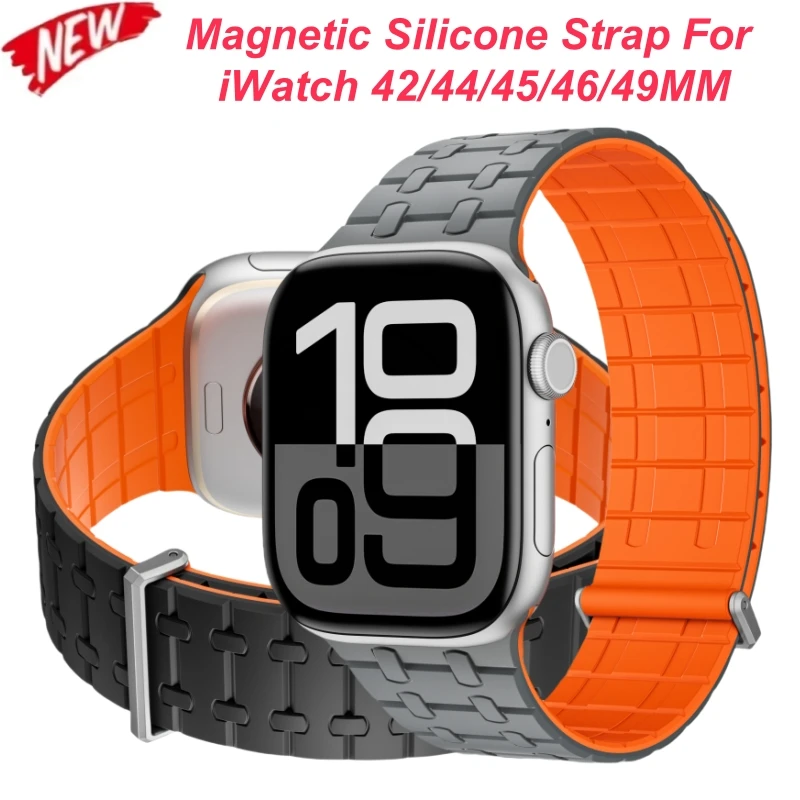 

Magnetic Silicone Strap For Apple Watch Ultra 2 49mm 44mm 45mm 46mm Bracelet Silicone Band For iWatch Series 10 9 8 7 6 5 4 SE