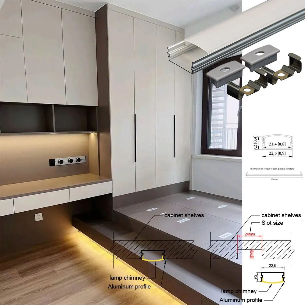 23*10mm 3pcs 0.5m length recessed installation led aluminum profile with channel holder for led strip light