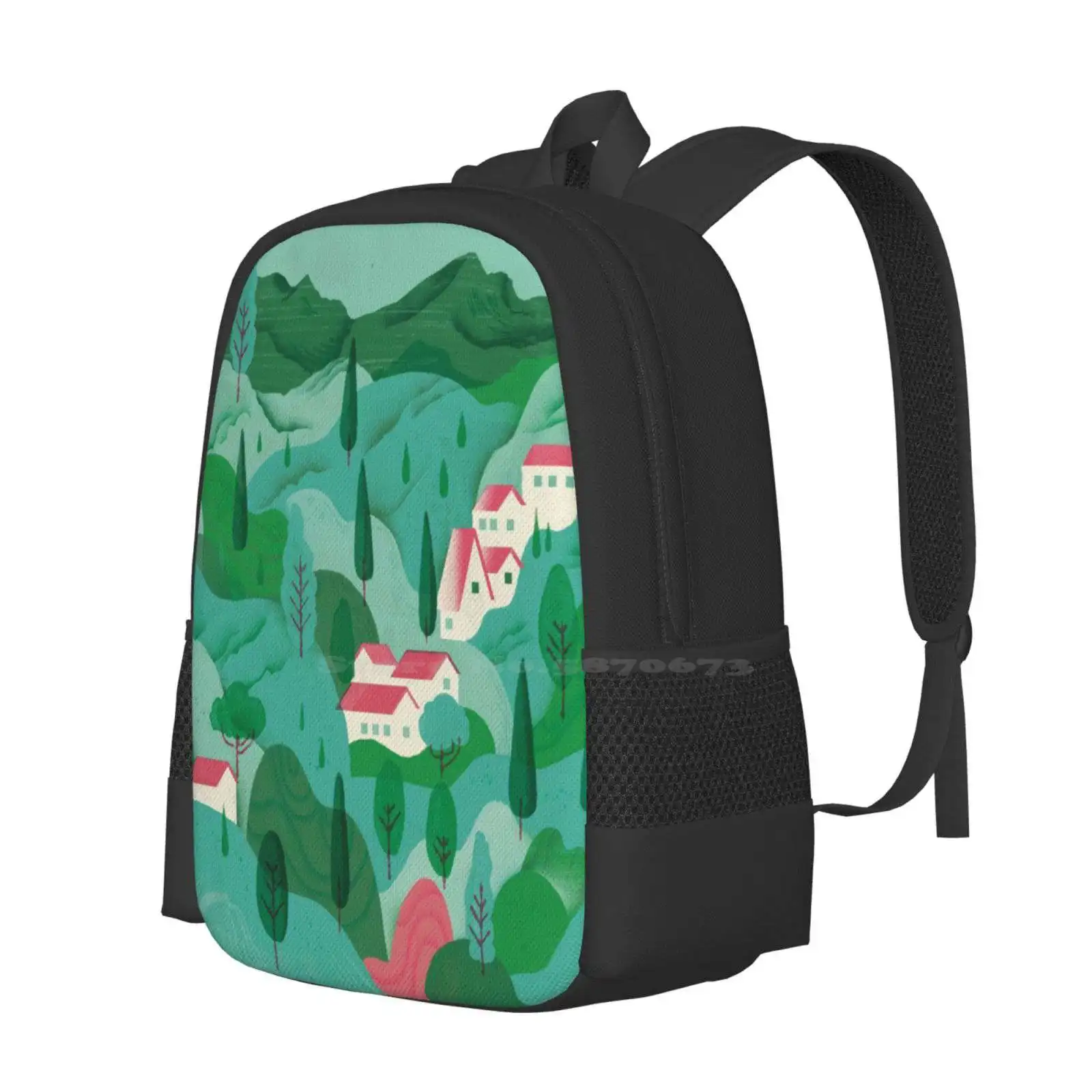 Brazil's Country Side New Arrivals Unisex Bags Student Bag Backpack Mountains Forest Houses Church Green