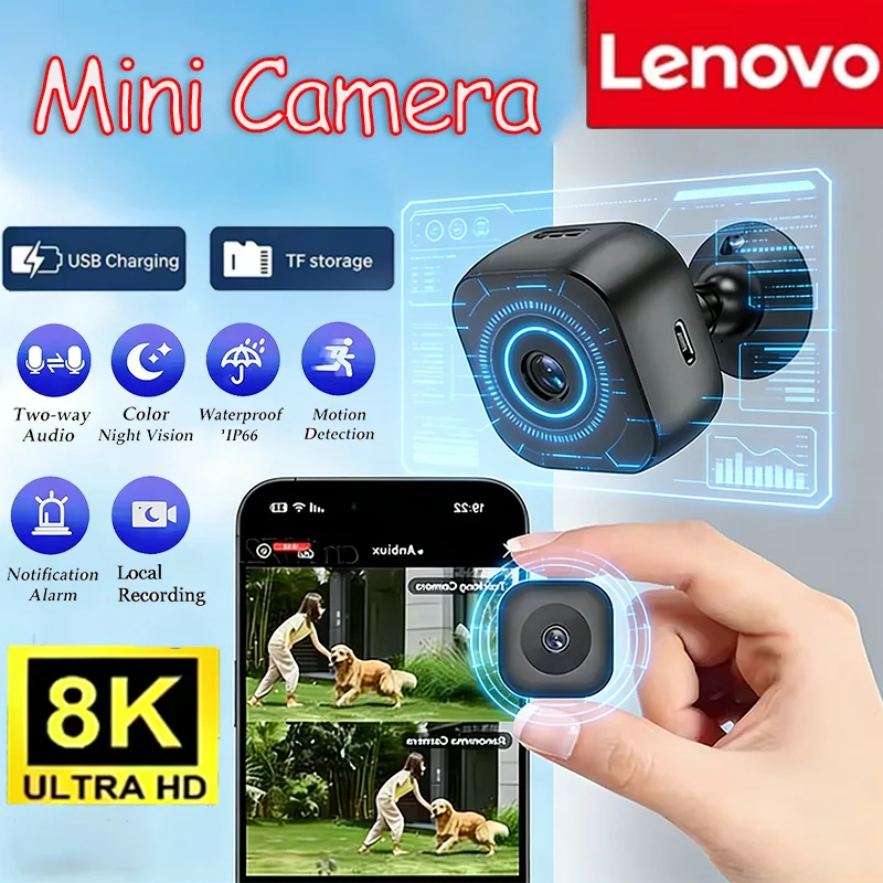 

Lenovo New 8K HD Mini Camera WiFi Wireless Security Protection Remote Monitor Video Surveillance Smart Home Security System