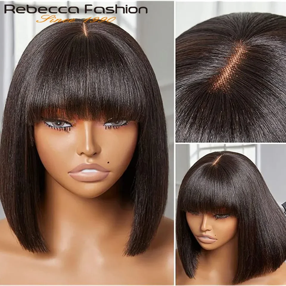 Rebeka Foszlás hogy menő glueless egyenesen Emberi haja wigs vel Frufru Frufru Közép Rész BOB csipkével Paróka Brazíliai egyenesen BOB csipkével wigs