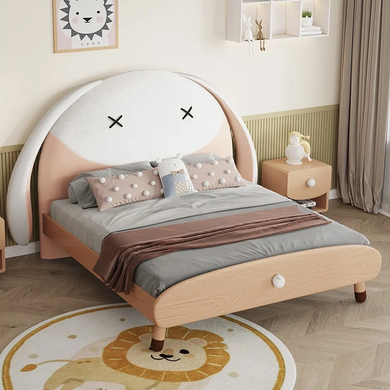 #For Cute Pink and White Rabbit Shap High Quality Modern Girls Wooden Bed Deluxe Queen Bed and Bedroom Furniture King Bed
