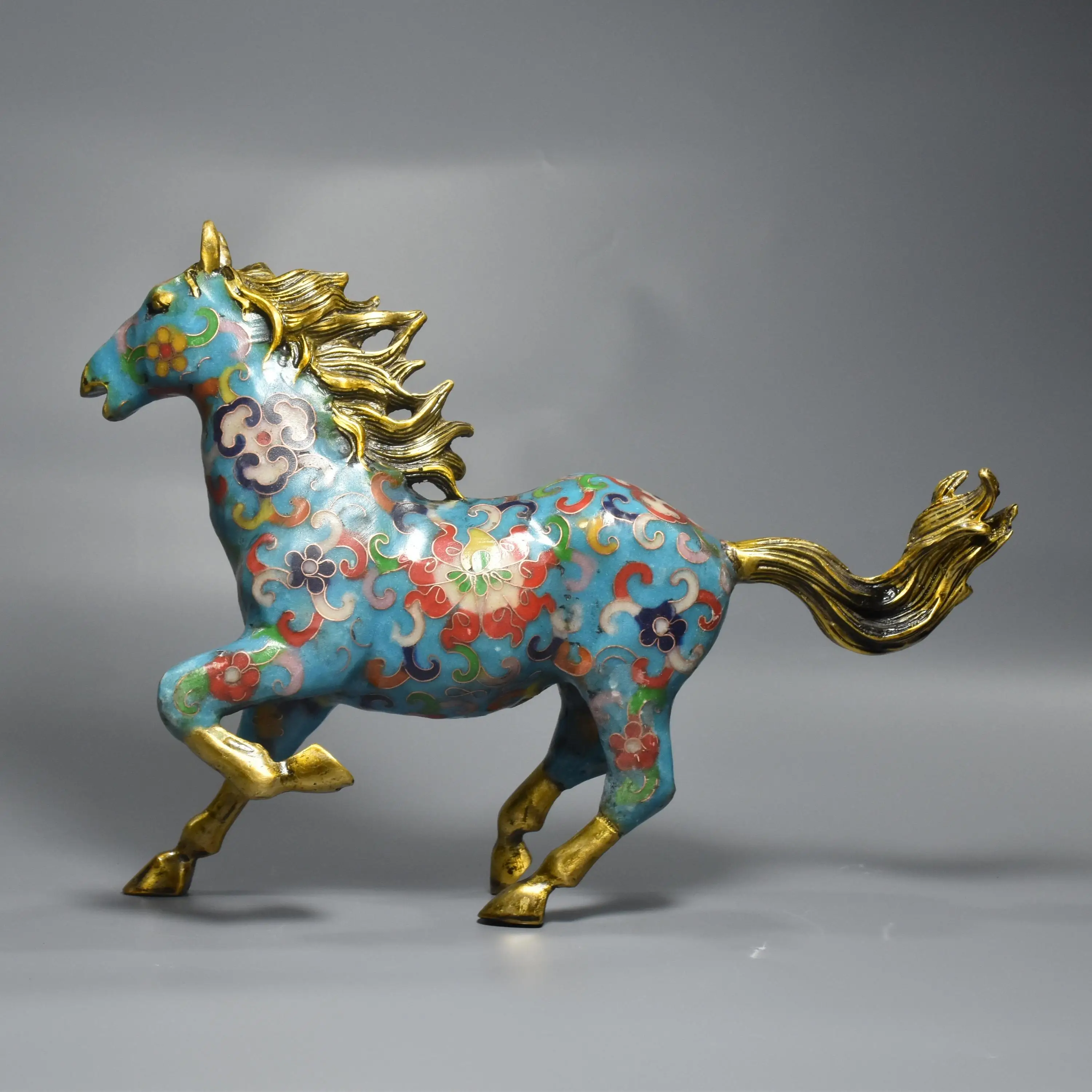 Colección temprana de estatuilla de caballo cloisonné de cobre puro, finamente elaborada, condición como se muestra en la imagen., envío gratis