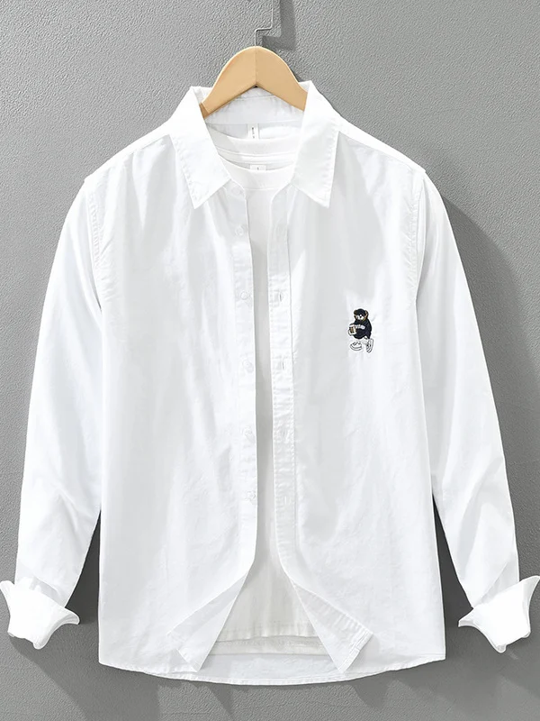 

Мужская осенняя ткань из бычьей ткани с вышивкой из мультфильма, длинная повседневная одежда свободного кроя из чистого хлопка с воротником irt...