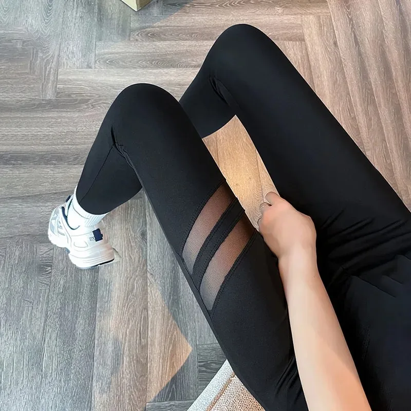 Women Yoga Shark Pants Leggings High Waist Hip Liftting Tights Fashion Mesh Slim Solid Leggings Gym Outdoor Running Elastic Pant