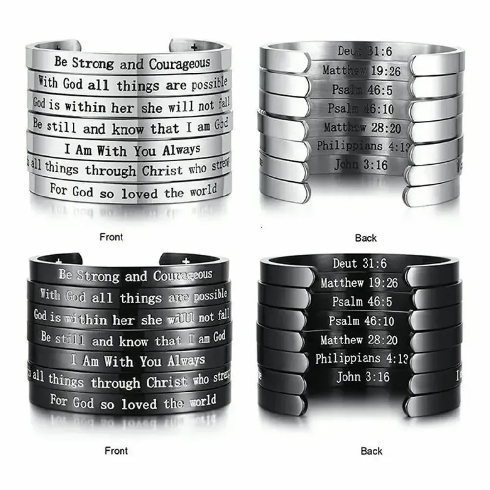 Stainless Steel Customized God Inspirational Bible Quotes Psalm Bracelet Bangle for Men Woman Jewelry