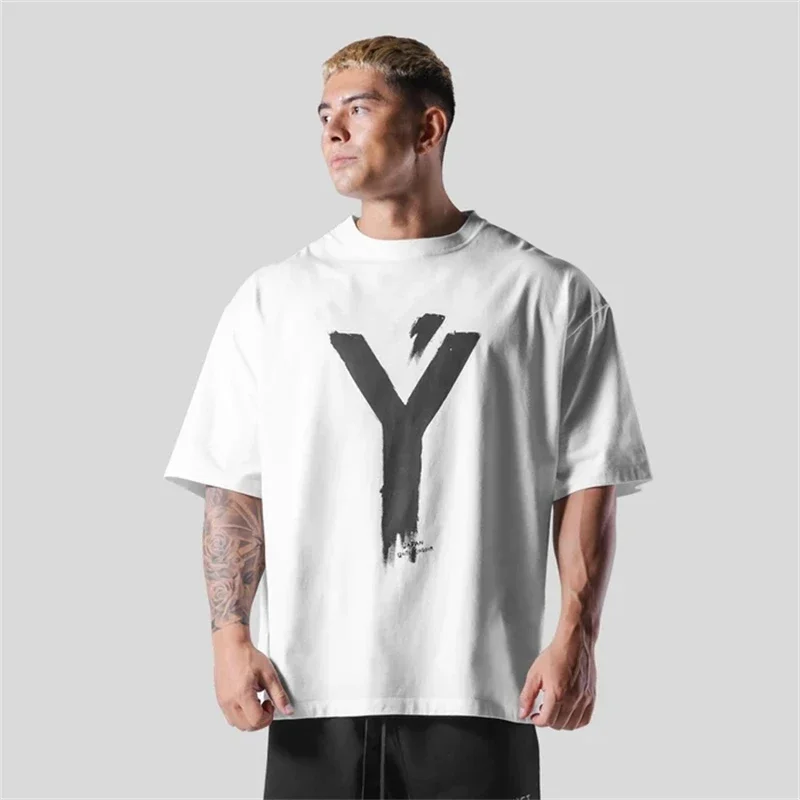 BIG Y Pattern Printed 100% Cotton T-Shirt Loose Oversized-Shirts LYFT-Men Clothing Street Casual Short Sleeve Tees Tops 3XL