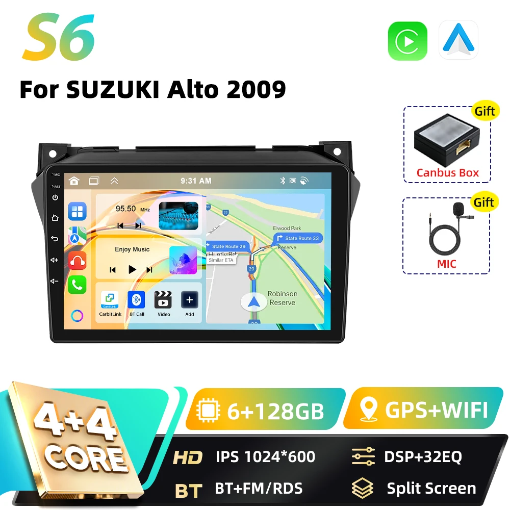 Podofo Carplay Android Android Auto Autoradio Voor SUZUKI Alto 2009 Qualcomm Snapdragon BT GPS DSP WIFI FM RDS 2DIN Autoradio