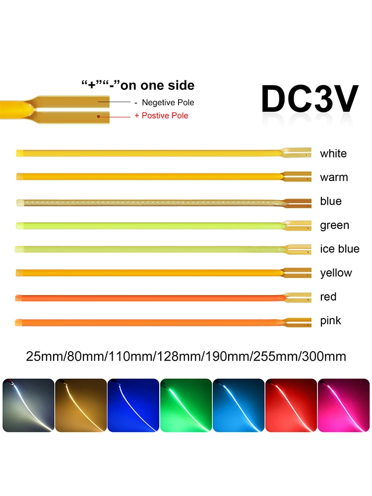 Ampoule Edison DC 3V 25MM 80mm 110MM 128MM 190MM 255MM 300MM, pièces de lampe, Filament LED Flexible, Diode LED COB décorative