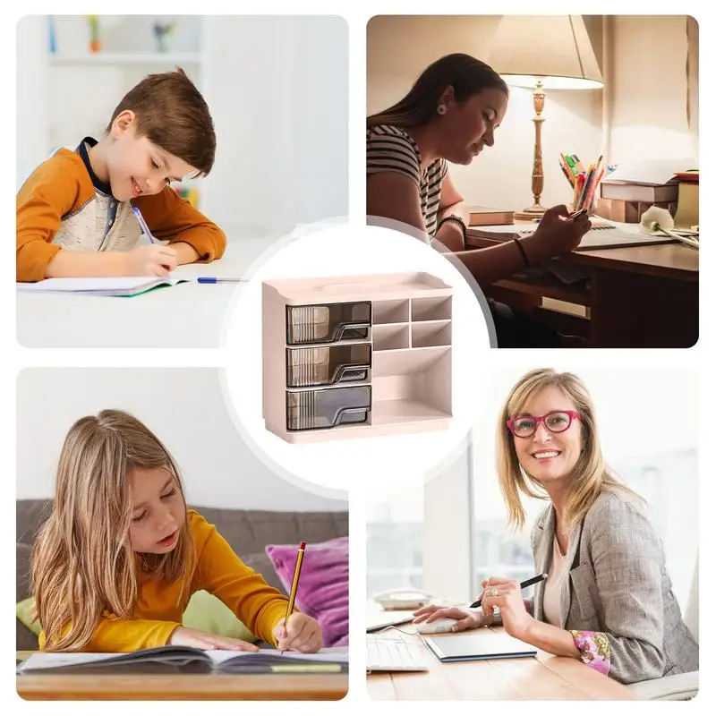 Держатель для карандашей, Женский пыленепроницаемый Органайзер с выдвижным ящиком, шкатулка для хранения с держателем для телефона, для календарей, будильников и мобильных телефонов